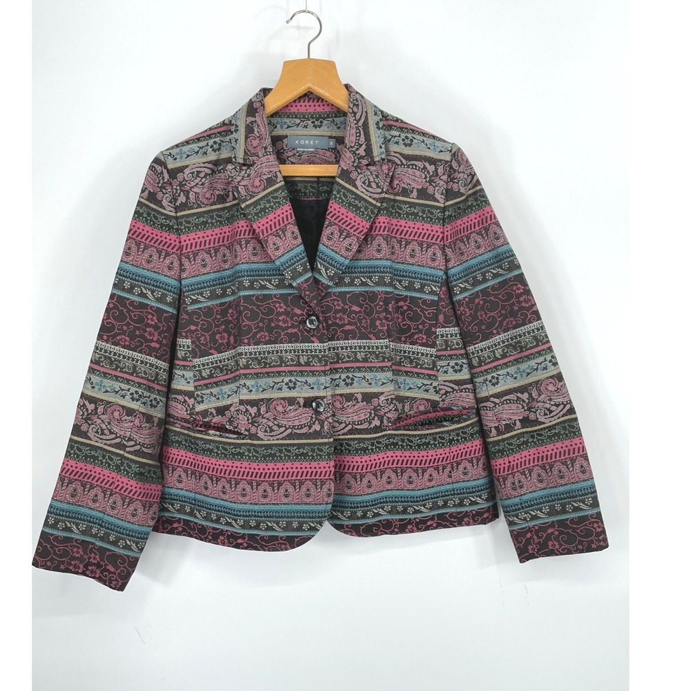 Koret Women Blazer 12 Jacket Multi-Color Paisley Tapestry Floral Casual Boho